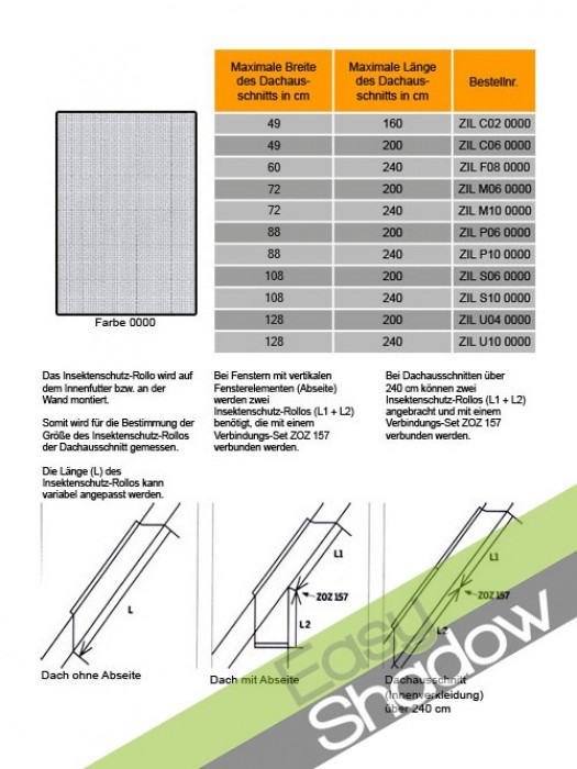 Original Velux Insektenschutz-Rollo Insektenschutzrollo für alle Dachfenster ZIL GGL,GPL,GHL,GGU,GPU,GHU,VL,VU,VKU,VK